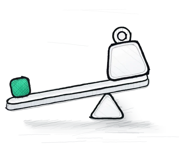 A lever on a fulcrum: a small weight on the long arm lifting a large one.