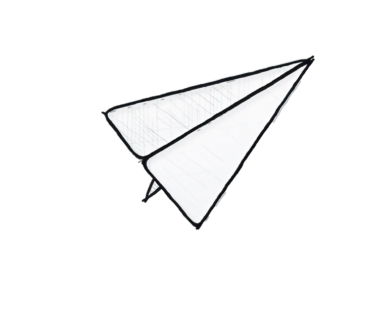 A paper aeroplane in flight, with the crumpled drafts it took behind it.